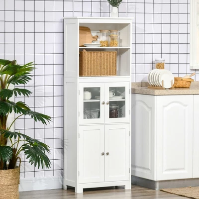 HOMCOM 63" Small Buffet With Hutch, 4-Door Kitchen Pantry, Freestanding Storage Cabinet With Adjustable Shelf For Dining Room, Living Room, White 1 HOMCOM 63" Small Buffet With Hutch, 4-Door Kitchen Pantry, Freestanding Storage Cabinet With Adjustable Shelf For Dining Room, Living Room, White