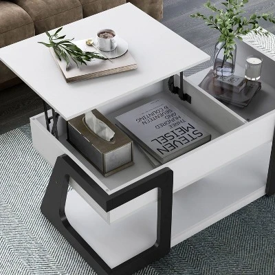 49" Castleridge Modern Lift Top Coffee Table White/Black - MiBasics: Adjustable Height, Tempered Glass, Storage Shelf 5 49" Castleridge Modern Lift Top Coffee Table White/Black - MiBasics: Adjustable Height, Tempered Glass, Storage Shelf - Image 5