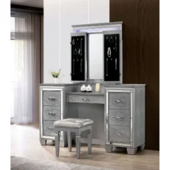 2pc Mallery Vanity Set With Stool Silver - HOMES: Inside + Out -Baxton Studio Sale Shop GUEST 69d228ee f11a 4910 b1ae 020b1005486c