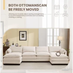 Hyleory Corduroy U-Shaped Sectional Sofa, 4-Seater Couch With 2 Movable Ottomans, Modular Living Room Furniture -Baxton Studio Sale Shop GUEST 69f5d060 a0e7 4726 9d7a 81160bddcec0