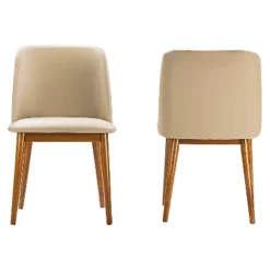 Lavin Mid-Century Faux Leather Dining Chairs - Brown Walnut/Beige (Set Of 2) - Baxton Studio