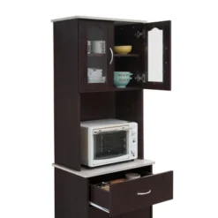 Hodedah HIK94 Kitchen China Cabinet W/ Transparent Doors, 4 Shelves, Choco-Grey -Baxton Studio Sale Shop GUEST 6aad3d36 9b5e 4ff3 a533 450e09f8d52e