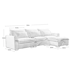 NicBex Couches For Living Room 3-Seater Sofa Sectional Couch Corduroy L-Shaped Upholstered Sofa With 3 Waist Pillows And Storage Footstool