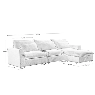 NicBex Couches For Living Room 3-Seater Sofa Sectional Couch Corduroy L-Shaped Upholstered Sofa With 3 Waist Pillows And Storage Footstool 1 NicBex Couches For Living Room 3-Seater Sofa Sectional Couch Corduroy L-Shaped Upholstered Sofa With 3 Waist Pillows And Storage Footstool