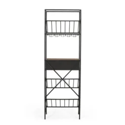 Boster Boho Industrial 21 Bottle Floor Wine Rack With Storage Natural/Black - Christopher Knight Home -Baxton Studio Sale Shop GUEST 6b0b6ce6 d421 4089 8392 7d134756ca49