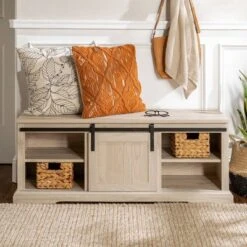 48" Transitional Sliding Door Wood And Metal Bench - Saracina Home -Baxton Studio Sale Shop GUEST 6b3eeb54 73f2 4ea2 a4a5 f12f3d44198f