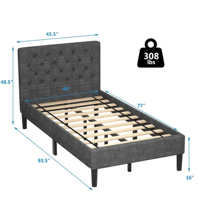 Costway Twin Upholstered Bed Frame Diamond Stitched Headboard Wood Slat Support 2 Costway Twin Upholstered Bed Frame Diamond Stitched Headboard Wood Slat Support - Image 2