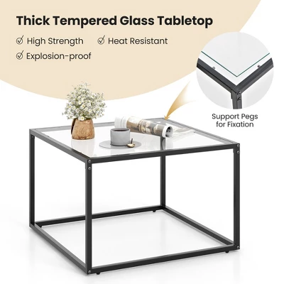 Tangkula Glass Coffee Table 27.5 Inch Modern Square Metal Frame Living Room Transparent 5 Tangkula Glass Coffee Table 27.5 Inch Modern Square Metal Frame Living Room Transparent - Image 5