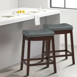 Costway Set Of 2 Nailhead Saddle Bar Stools 24'' Counter Stools Brown/White With Grey Cushion 11 Costway Set Of 2 Nailhead Saddle Bar Stools 24'' Counter Stools Brown/White With Grey Cushion -Baxton Studio Sale Shop GUEST 6c0b33d6 22b5 4b2e 9bf3 39cdefa8af15
