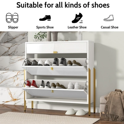 39" Modern Freestanding Shoe Cabinet With 2 Flap Drawers And 1 Slide Drawer - ModernLuxe 6 39" Modern Freestanding Shoe Cabinet With 2 Flap Drawers And 1 Slide Drawer - ModernLuxe - Image 6