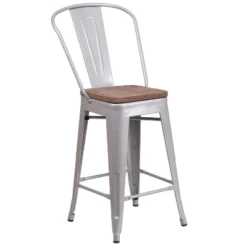 Flash Furniture 24" High Metal Counter Height Stool With Back And Wood Seat -Baxton Studio Sale Shop GUEST 6c217e90 c527 4bf5 8a31 2611bcce94c2