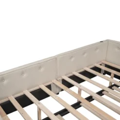 Full/Queen Size Upholstered Platform Bed With USB Ports, Modern Daybed With Trundle, Beige - ModernLuxe -Baxton Studio Sale Shop GUEST 6c6be610 cc8a 4a1b 839b 11195bc7f3ac