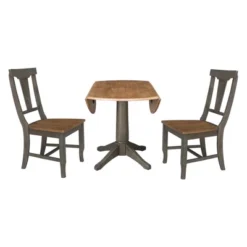 42" Round Dual Drop Leaf Dining Table With 2 Panel Back Chairs Hickory/Washed Coal - International Concepts -Baxton Studio Sale Shop GUEST 6c8174b0 5f74 43b2 9987 063247c7f778
