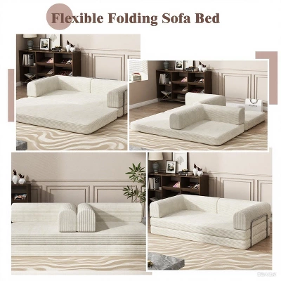 Convertible Corduroy Sleeper Sofa Bed, 3-Seater Folding Futon Couch With Fixed Frame, King Size Fold Out Floor Sofa, No Assembly Couch 4 Convertible Corduroy Sleeper Sofa Bed, 3-Seater Folding Futon Couch With Fixed Frame, King Size Fold Out Floor Sofa, No Assembly Couch - Image 4