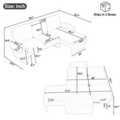 CIPACHO Gray Convertible Futon Sofa Bed With Adjustable Backrest Reversible Chaise Lounge And Two Removable Armrest Pillows
