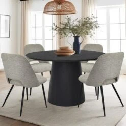 Dwen+Edwin 5-Piece 46" Manufactured Grain And 21.6" Wider Seat 4 Upholstered Fabric Chairs Modern Round Dining Table Set-The Pop Maison -Baxton Studio Sale Shop GUEST 6d430a5b 68a7 4371 9f19 db55297f1291