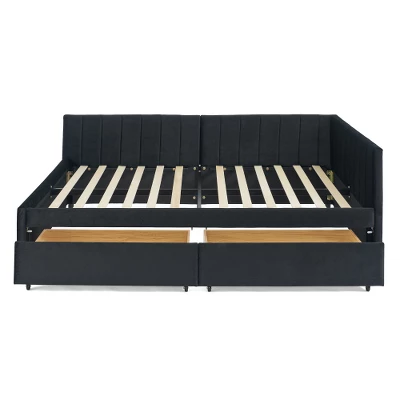 Tiramisubest Full Size Bed Frame Tufted Daybed Velvet Upholstered Frame Storage Drawers Living Room Bedroom Eucalyptus Wood Frame 7 Tiramisubest Full Size Bed Frame Tufted Daybed Velvet Upholstered Frame Storage Drawers Living Room Bedroom Eucalyptus Wood Frame - Image 7