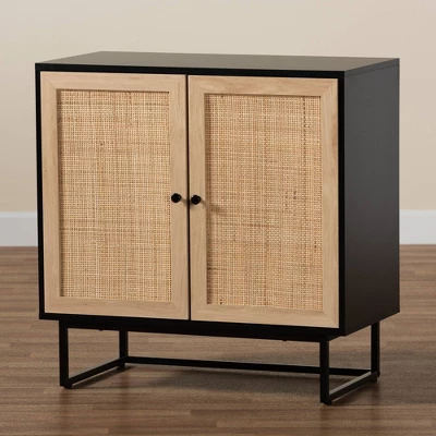 Declan Wood And Natural Rattan 2 Door Storage Cabinet Espresso Brown/Black - Baxton Studio 8 Declan Wood And Natural Rattan 2 Door Storage Cabinet Espresso Brown/Black - Baxton Studio - Image 8