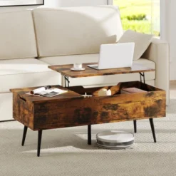 Costway Lift Top Coffee Table W/ Storage Multi-Functional Home Center Accent Table For Living Room Rustic Brown