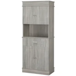 HOMCOM 72" Kitchen Buffet With Hutch, Freestanding Pantry Cupboard With Utility Drawer, 2 Door Cabinets And Countertop, Grey Wood Grain -Baxton Studio Sale Shop GUEST 6e6eb6fc 36de 47f2 a81f 4cfcb7e9ebda