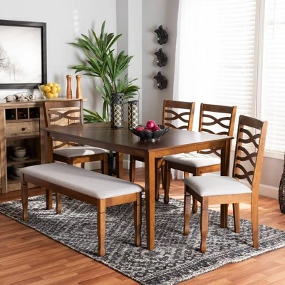 6pc Lanier Dining Set Gray/Walnut/Brown - Baxton Studio 7 6pc Lanier Dining Set Gray/Walnut/Brown - Baxton Studio - Image 7