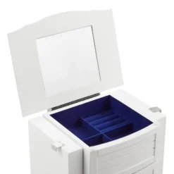 Muriel Solid Wood Modern 4 Lined Drawer 3 Compartment Flip Top Jewelry Armoire White Finish - Powell: Coastal Style, Rubberwood, Felt-Lined -Baxton Studio Sale Shop GUEST 6f9b0bc5 cdf7 4a44 bbde bb8beea9c4a1