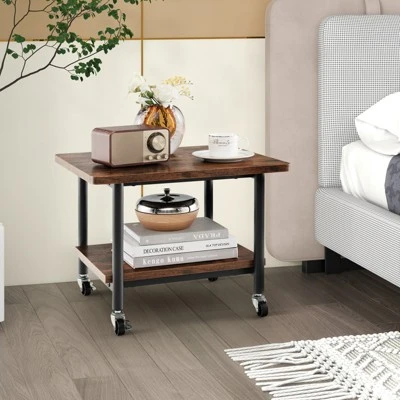 Costway 2-Tier Rolling Under Desk Printer Cart Machine Stand Storage Rack Brown 3 Costway 2-Tier Rolling Under Desk Printer Cart Machine Stand Storage Rack Brown - Image 3