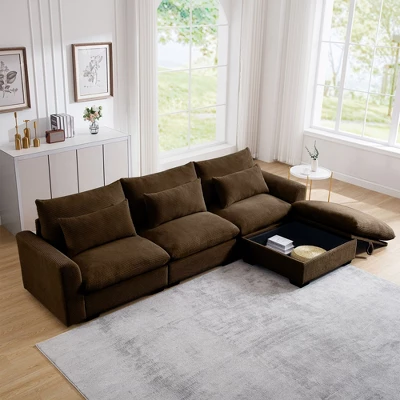 NicBex Couches For Living Room 3-Seater Sofa Sectional Couch Corduroy L-Shaped Upholstered Sofa With 3 Waist Pillows And Storage Footstool 8 NicBex Couches For Living Room 3-Seater Sofa Sectional Couch Corduroy L-Shaped Upholstered Sofa With 3 Waist Pillows And Storage Footstool - Image 8