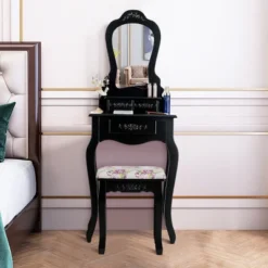 Costway Vanity Wood Makeup Dressing Table Stool Jewelry Desk Black -Baxton Studio Sale Shop GUEST 70077211 8f47 4e5a 9db3 be2a25483b3b
