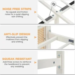 Whizmax Rattan Bed Frame With Led Light Headboard, Bohemian Style Cane Boho Bed Frames With Heavy Duty Steel Slat Support, No Box Spring Needed, White 13 Whizmax Rattan Bed Frame With Led Light Headboard, Bohemian Style Cane Boho Bed Frames With Heavy Duty Steel Slat Support, No Box Spring Needed, White -Baxton Studio Sale Shop GUEST 7040ac1c 51a9 4470 93ac 3087dc433f9c