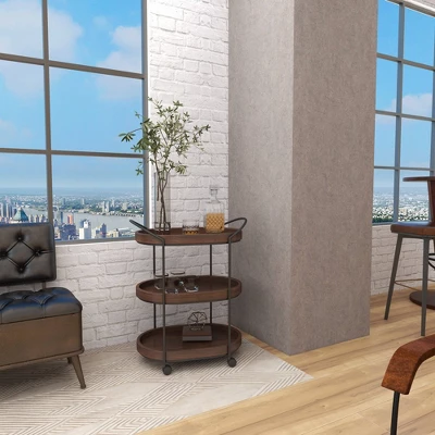 Wood 3 Tier Oval Tray Cart Brown - Olivia & May 12 Wood 3 Tier Oval Tray Cart Brown - Olivia & May - Image 12