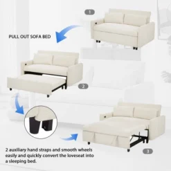 Airsurfer 57.48" Pull-out Sleeper Sofa Bed, Convertible 2-Seater Loveseat With USB Ports And 2 Pillows, Modern Couch For Living Room -Baxton Studio Sale Shop GUEST 707fbfbb d4ce 439c a0b1 59d03f150a6d 1