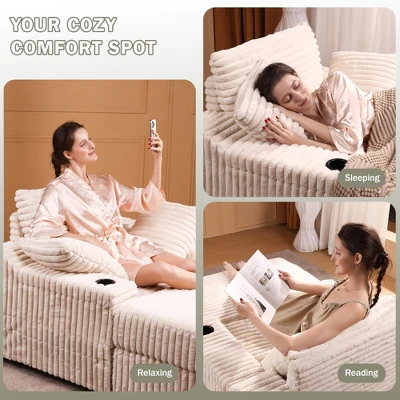 Oversized Chaise Lounge Chair, Upholstered Sleeper Sofa Bed With Storage Ottoman & 3 Pillows, Single Sofa Couch For Living Room Bedroom 3 Oversized Chaise Lounge Chair, Upholstered Sleeper Sofa Bed With Storage Ottoman & 3 Pillows, Single Sofa Couch For Living Room Bedroom - Image 3