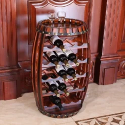 Vintiquewise Rustic Barrel Shaped Wooden Wine Rack For 23 Bottles