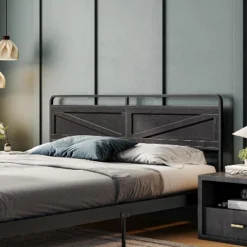 Metal & Wooden Panel Headboard, King Headboard, Minimalist Head Board With Metal Frame, Height Adjustable, With Bed Frame Adapter, Black -Baxton Studio Sale Shop GUEST 70ff989b da94 4191 a767 4a9bab0cd266