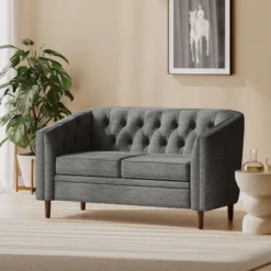 Christopher Knight Home Cantrell Tufted Loveseat Charcoal/Espresso
