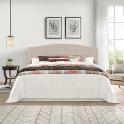 King/California King Provence Upholstered Arch Adjustable Tufted Headboard With Frame Linen Fabric - Hillsdale Furniture