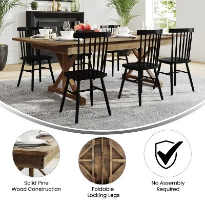 Merrick Lane 8' X 40" Rectangular Antique Rustic Solid Pine Foldable Dining Table With Crisscross Legs 7 Merrick Lane 8' X 40" Rectangular Antique Rustic Solid Pine Foldable Dining Table With Crisscross Legs - Image 7