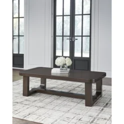 Signature Design By Ashley Breckington Modern Rectangular Coffee Table With Solid Wood Edge, Dark Brown