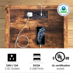 FABATO End Table And Nightstand W/ USB Charging Station And Power Supply Cord For Living Rooms And Bedrooms, Side Storage Bag Included, Rustic Brown -Baxton Studio Sale Shop GUEST 71bc60fe cf54 4817 a348 070c4d769ae2