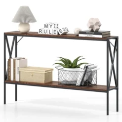 Costway Narrow Console Table 2-Tier Entryway Table With Storage 2 Support Bars Sofa Table Brown/White -Baxton Studio Sale Shop GUEST 71e14955 81a7 430a aa2b 631a7708f714