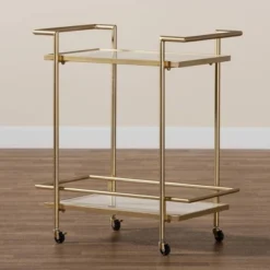 Louise Metal And Marble 2 Tier Wine Cart Gold/White Marble - Baxton Studio -Baxton Studio Sale Shop GUEST 721e71c8 4f75 4c41 82c0 1c934b24e020