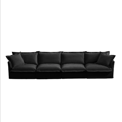 Slipcovered Sectional Sofa, 4 Seater Sofa With Removable Cover, Chenille Fabric Sectional Sofas, Deep Couch For Living Room-Cuddlewood 4 Slipcovered Sectional Sofa, 4 Seater Sofa With Removable Cover, Chenille Fabric Sectional Sofas, Deep Couch For Living Room-Cuddlewood - Image 4