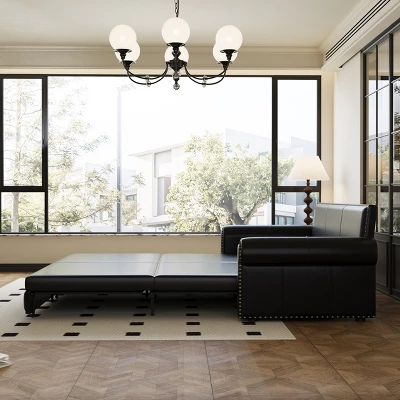 NicBex 93.7" Multi-Functional Sofa Bed Pull-out 3-in-1 Faux Leather Convertible Sleeper Sofa With Nailhead Trim & Rolled Arm For Living Room 2 NicBex 93.7" Multi-Functional Sofa Bed Pull-out 3-in-1 Faux Leather Convertible Sleeper Sofa With Nailhead Trim & Rolled Arm For Living Room - Image 2