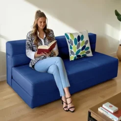 ARTPLAN Fold Sofa Bed-Sleeper Single With Pillow,Futon Sleeper Chair Guest Bed With Washable Linen Cover, Foldable Mattress For Living Room,