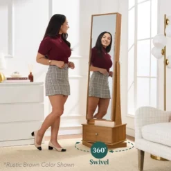 Best Choice Products 360 Swivel Standing Mirrored Jewelry Cabinet, LED-Lit Makeup Organizer W/ Mirror