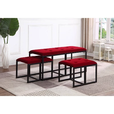 Tufted Metal Bench With 2 Seating Red - Ore International 2 Tufted Metal Bench With 2 Seating Red - Ore International - Image 2