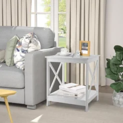 Tangkula Set Of 2 Accent End Table 2-Tier Sofa Side Table Nightstand W/ X-Shaped Frame White -Baxton Studio Sale Shop GUEST 72bf7566 ebd5 40cb 87ac f1b47e9f92ee