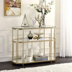 Invergarry Mirrored And Tempered Glass Sofa Table Gold - MiBasics -Baxton Studio Sale Shop GUEST 72d5f3cb 12d6 4cb9 a0b4 8663a205d1d5