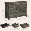 47" Farmhouse Dresser For Bedroom With 9 Drawers, Rustic Wood Chest With Vintage Metal Handles For Bedroom